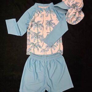 NWOT Toddler Tropical  Rash Guard Set with Sun Hat 18-24 mos.